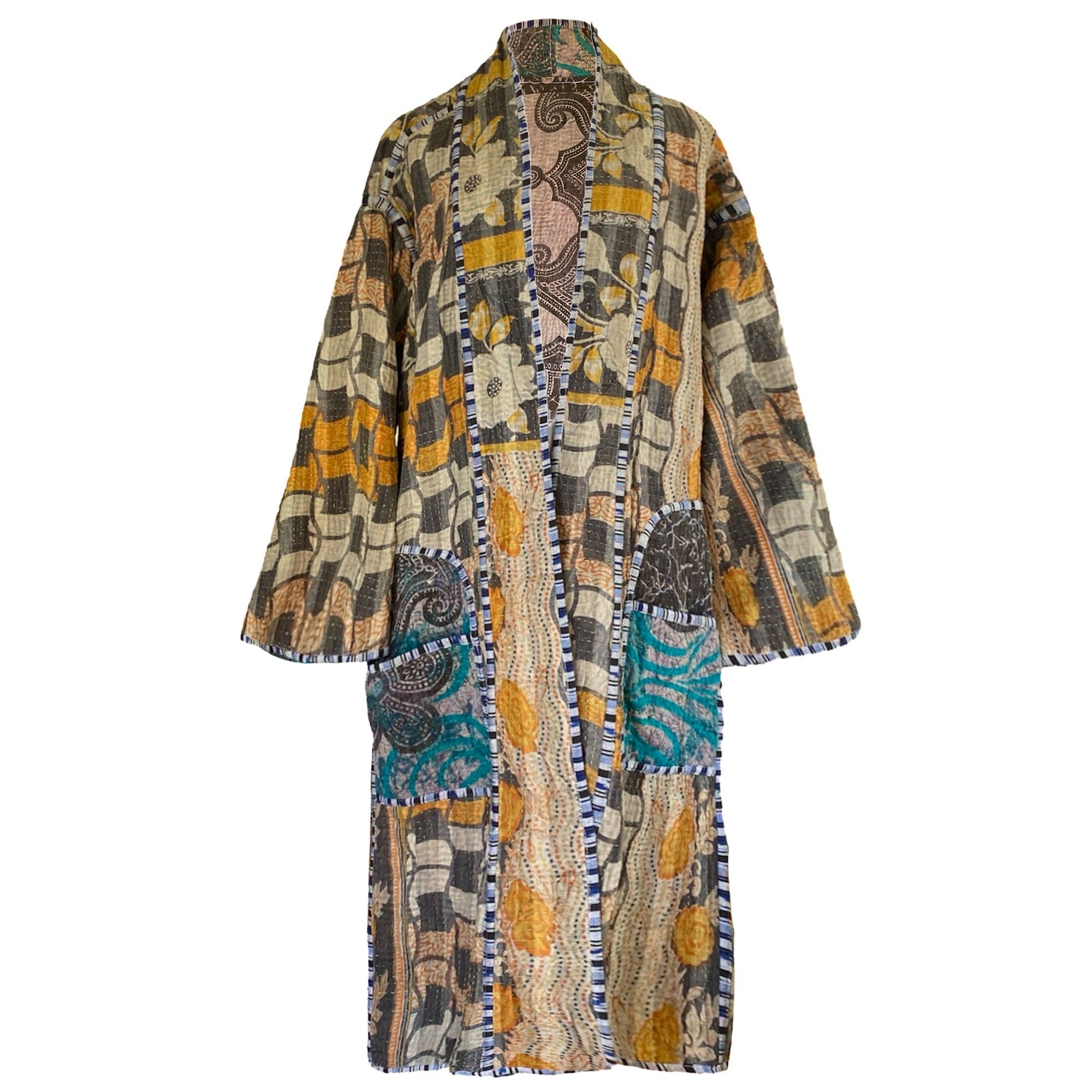 Keya Cotton Vintage Quilted Kantha Coat ONE OF KIND