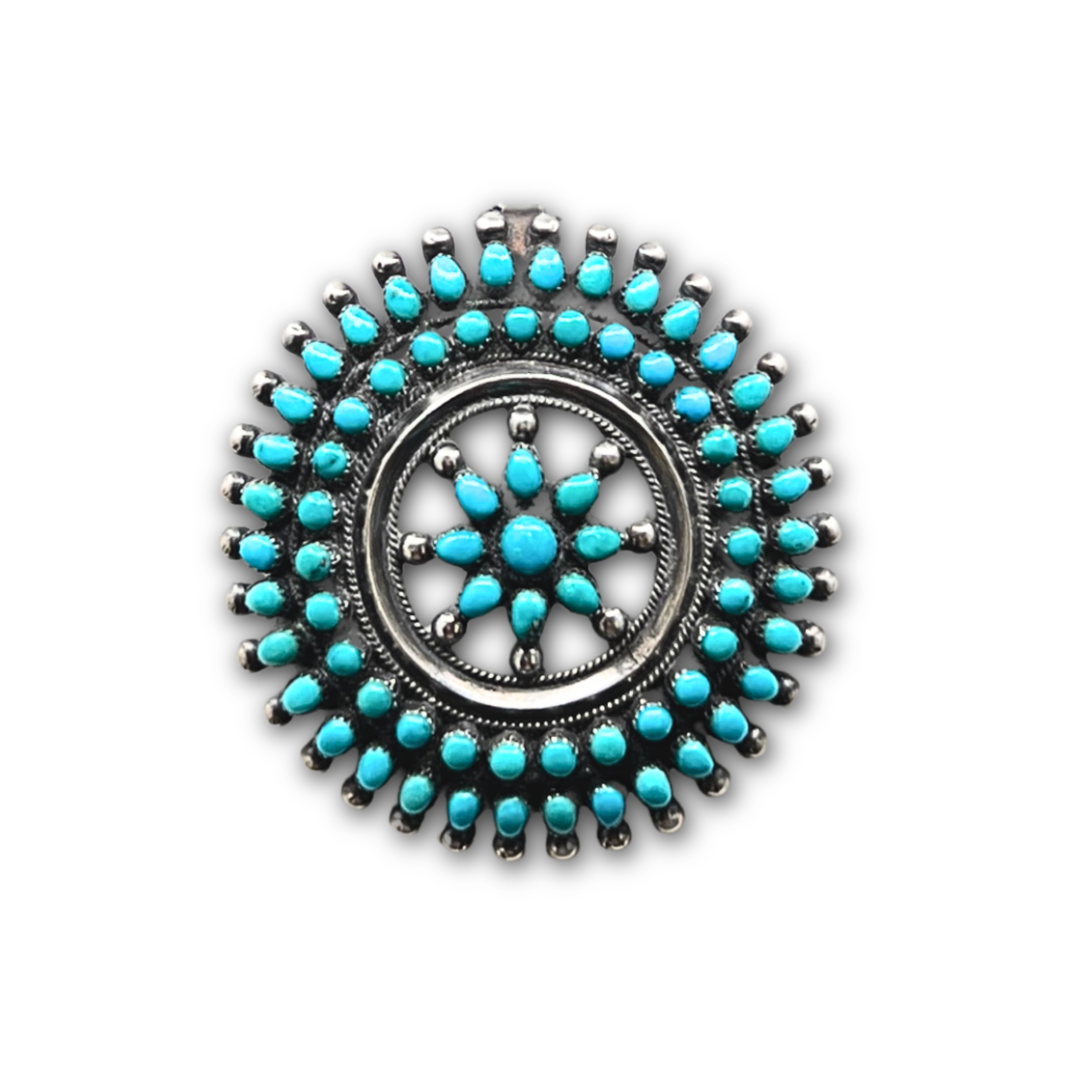 Vintage Large Zuni Silver and Turquoise Cluster Pin Pendant Necklace