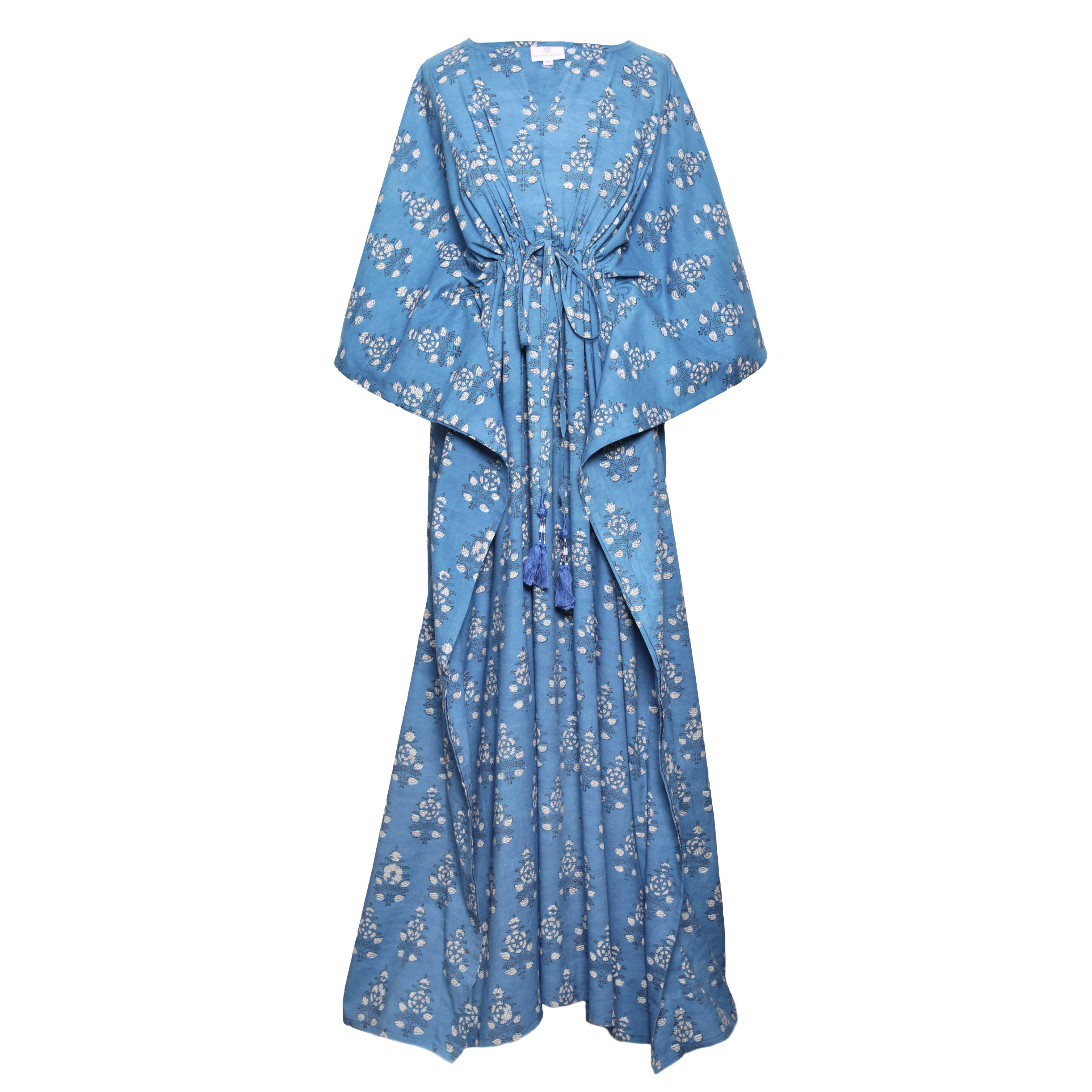 Francesca French Blue Maxi Kaftan Dress Natural Indigo Dyes