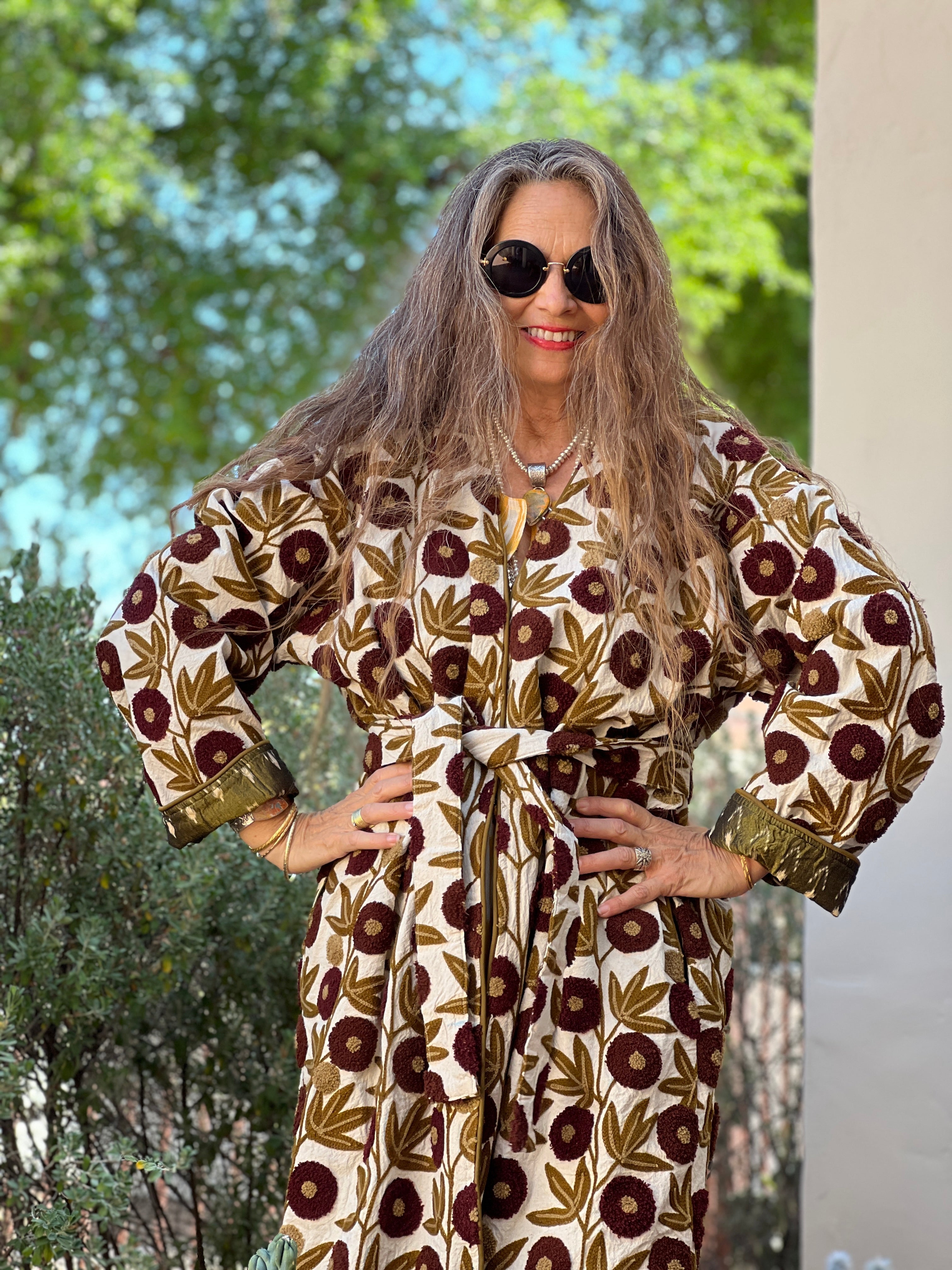 Surat Mocha Floral Crewel Coat One of a Kind