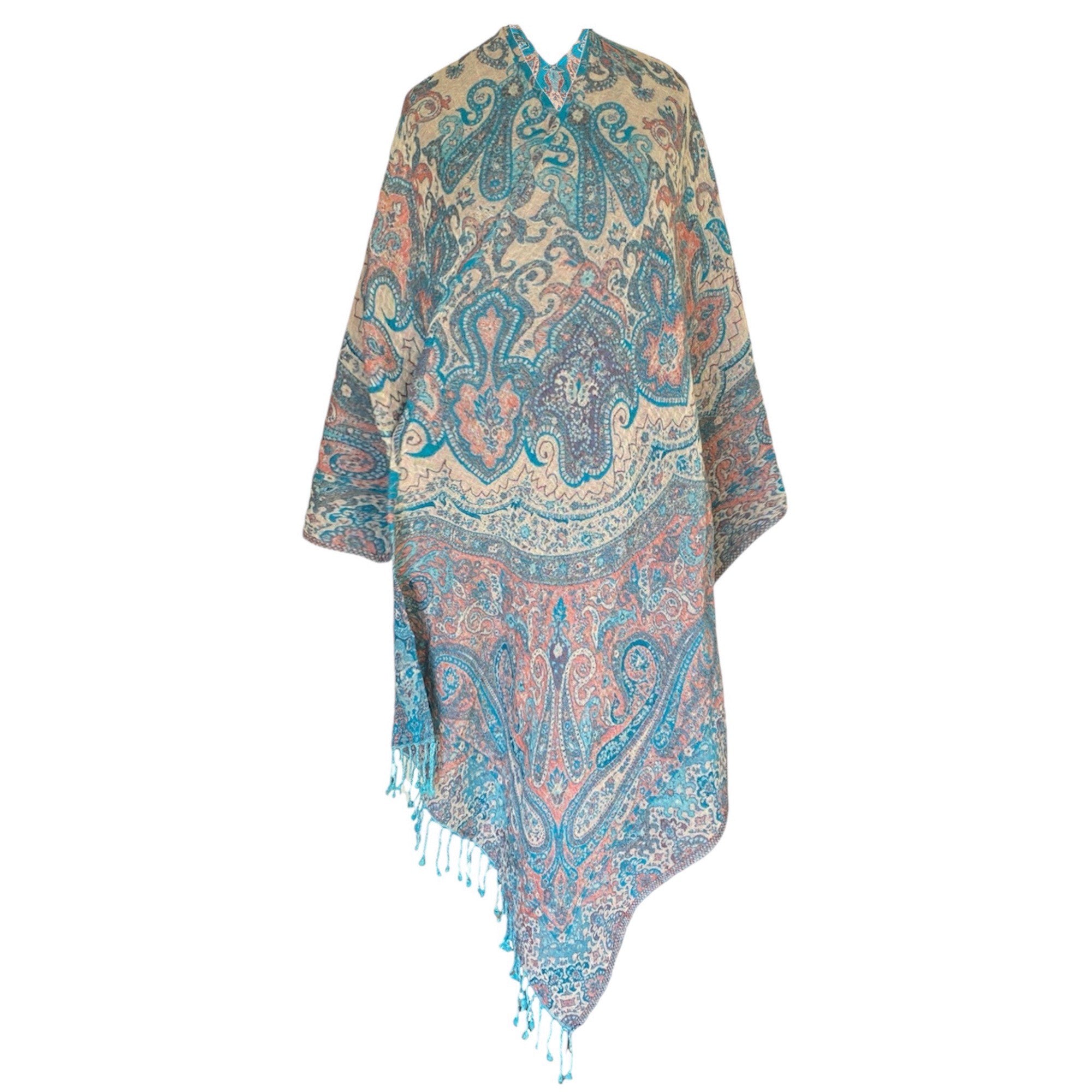 Tempting Turquoise Boiled Wool Poncho