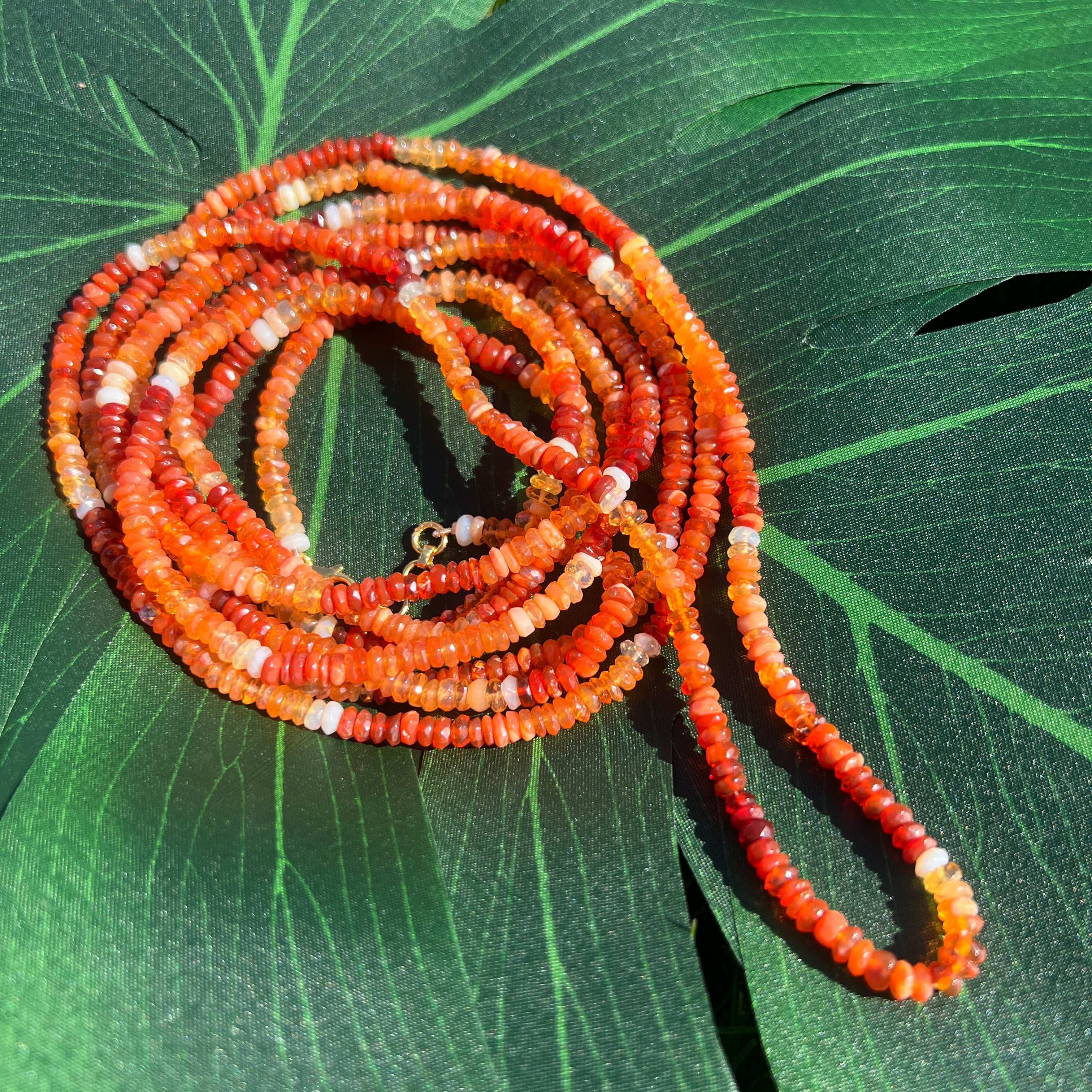 Faceted Fire Opal Extra Long Necklace