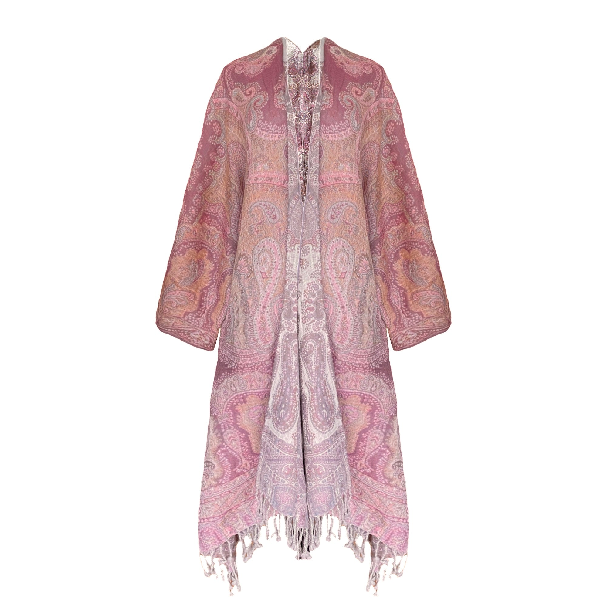 Lilac Paisley Boiled Wool Kimono Coat One of A Kind