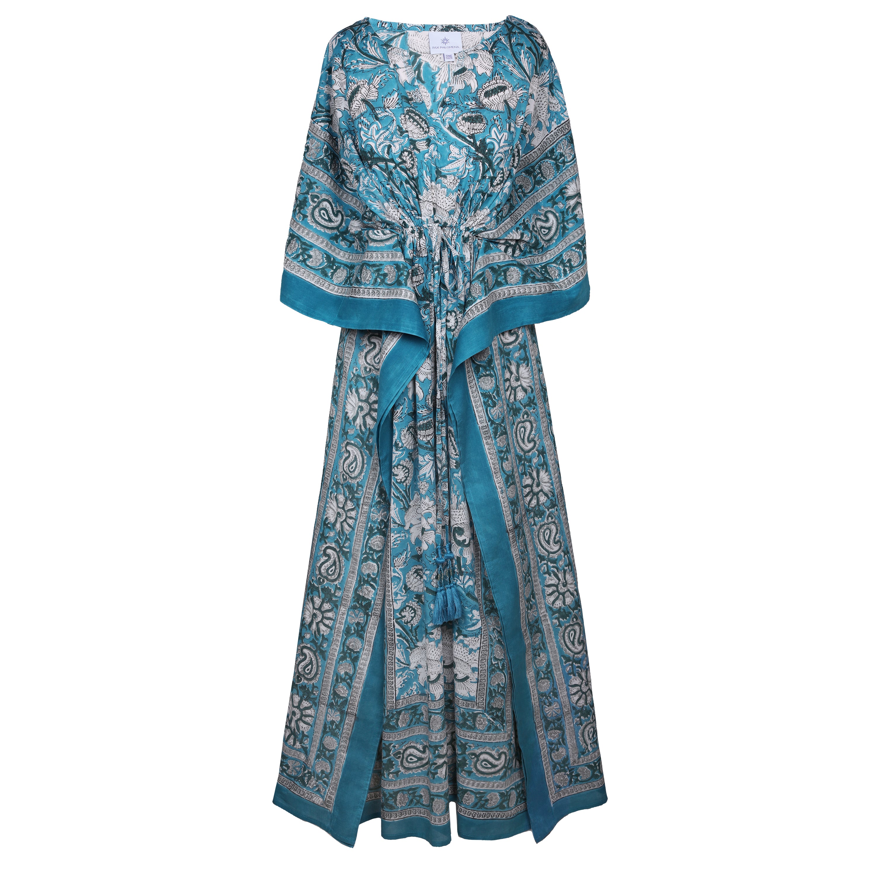 Aegean Blue Floral Maxi Kaftan Dress