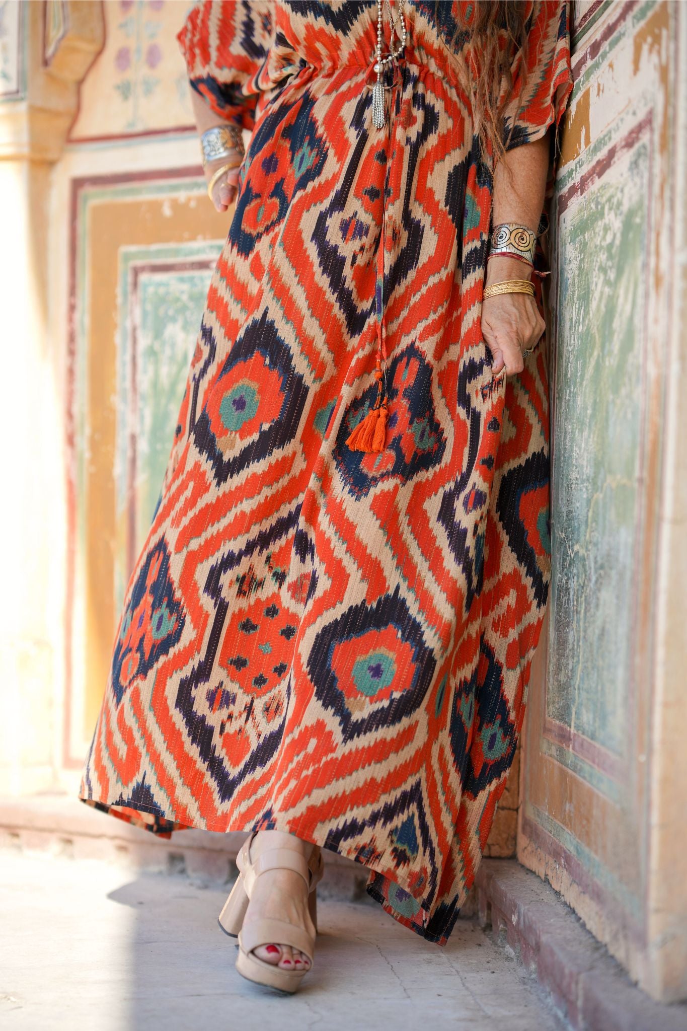 Angelo Tangelo Ikat Italian Silk Maxi Kaftan Dress On Back Order 2-4 weeks