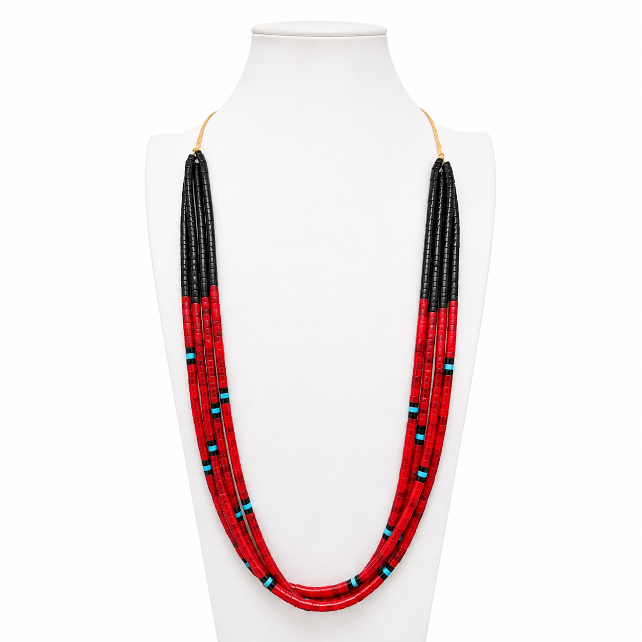 Apple Coral, Black Jet, and Turquoise Necklace Santo Domingo