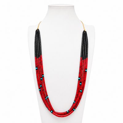 Apple Coral, Black Jet, and Turquoise Necklace Santo Domingo
