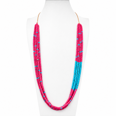 Pink Mussel Shell and Turquoise Santo Domingo Necklace