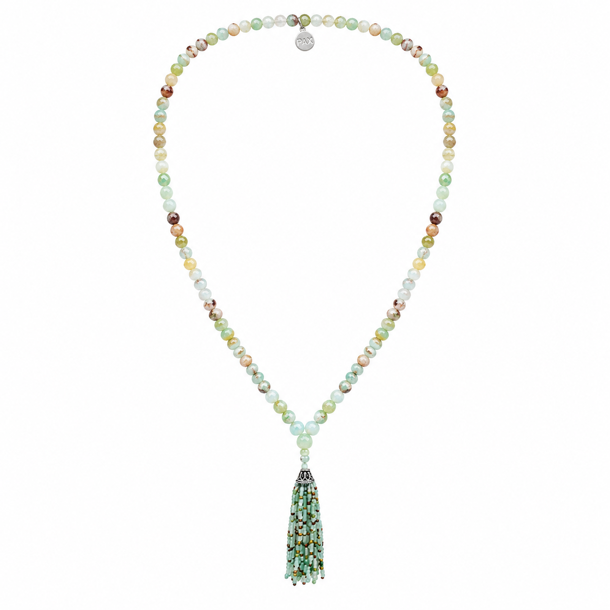 Aqua Chalcedony Faceted Tassel Mala Necklace