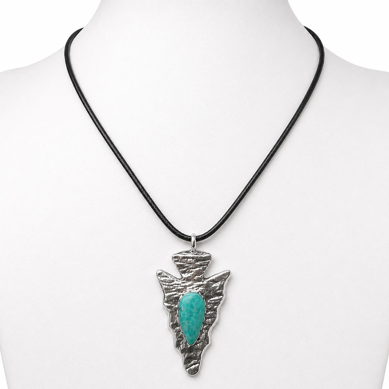 Navajo Royston Turquoise Silver Arrowhead Pendant Necklace