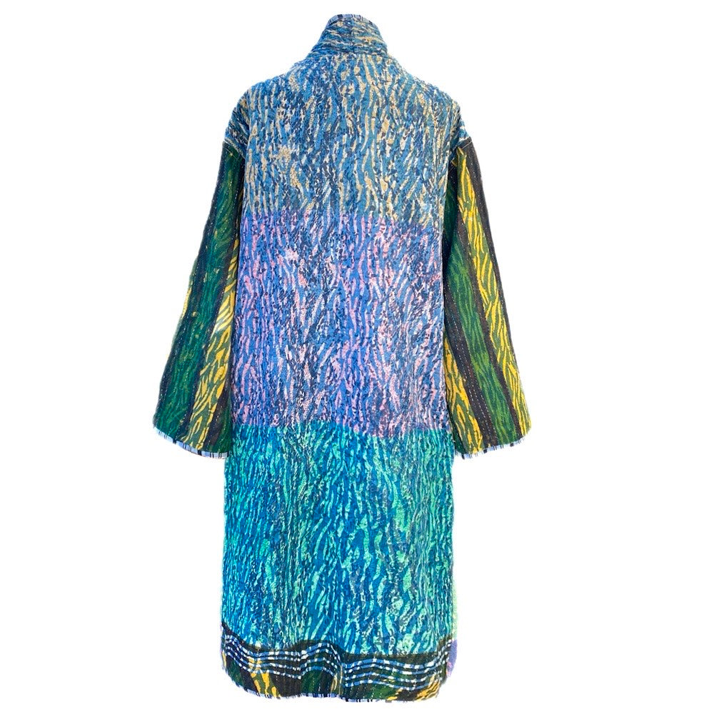 Elodea Indigo Cotton Vintage Quilted Kantha Coat ONE OF KIND