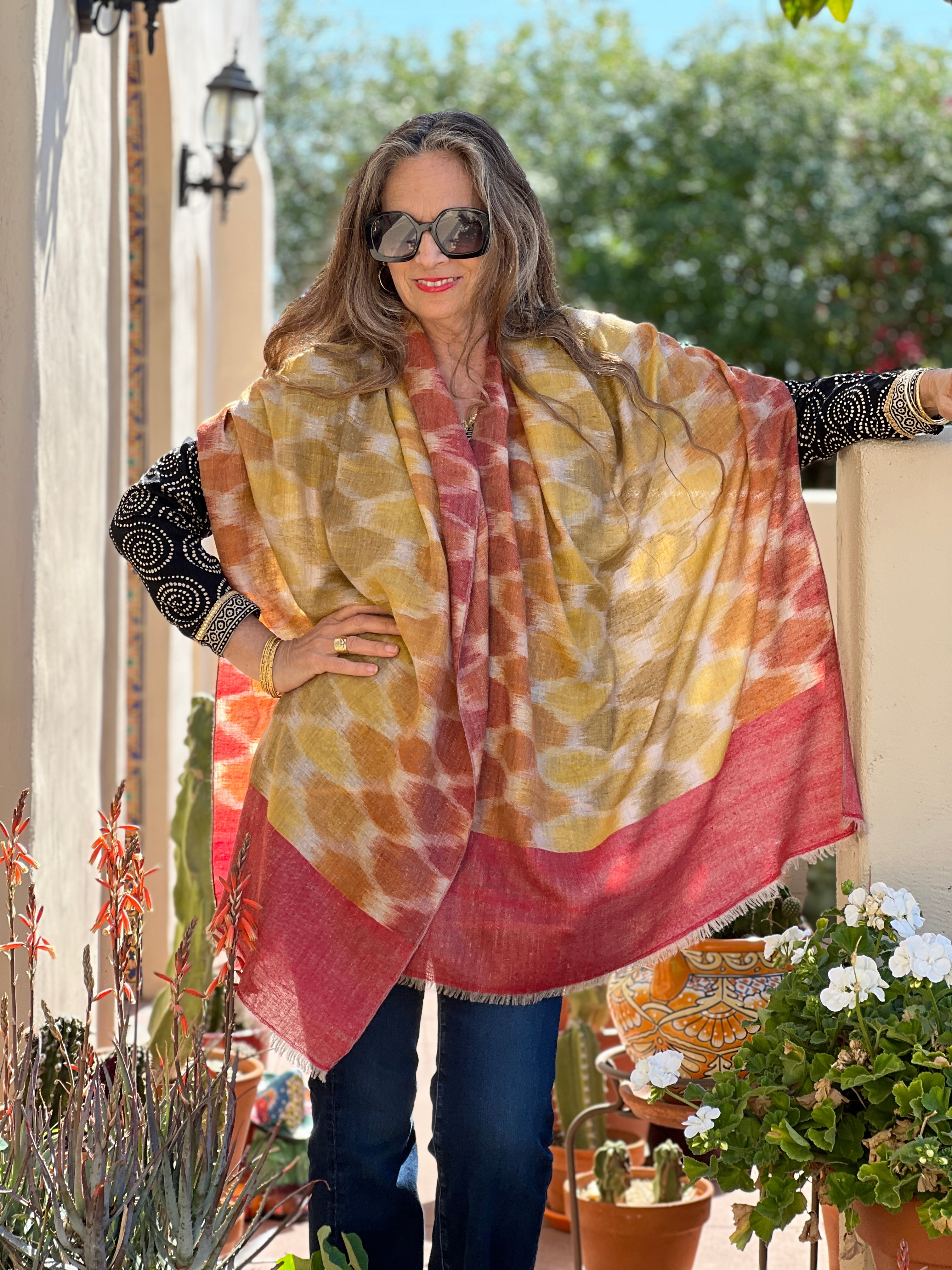 Swaraj Sunset Ikat Pashmina Shawl One of a Kind