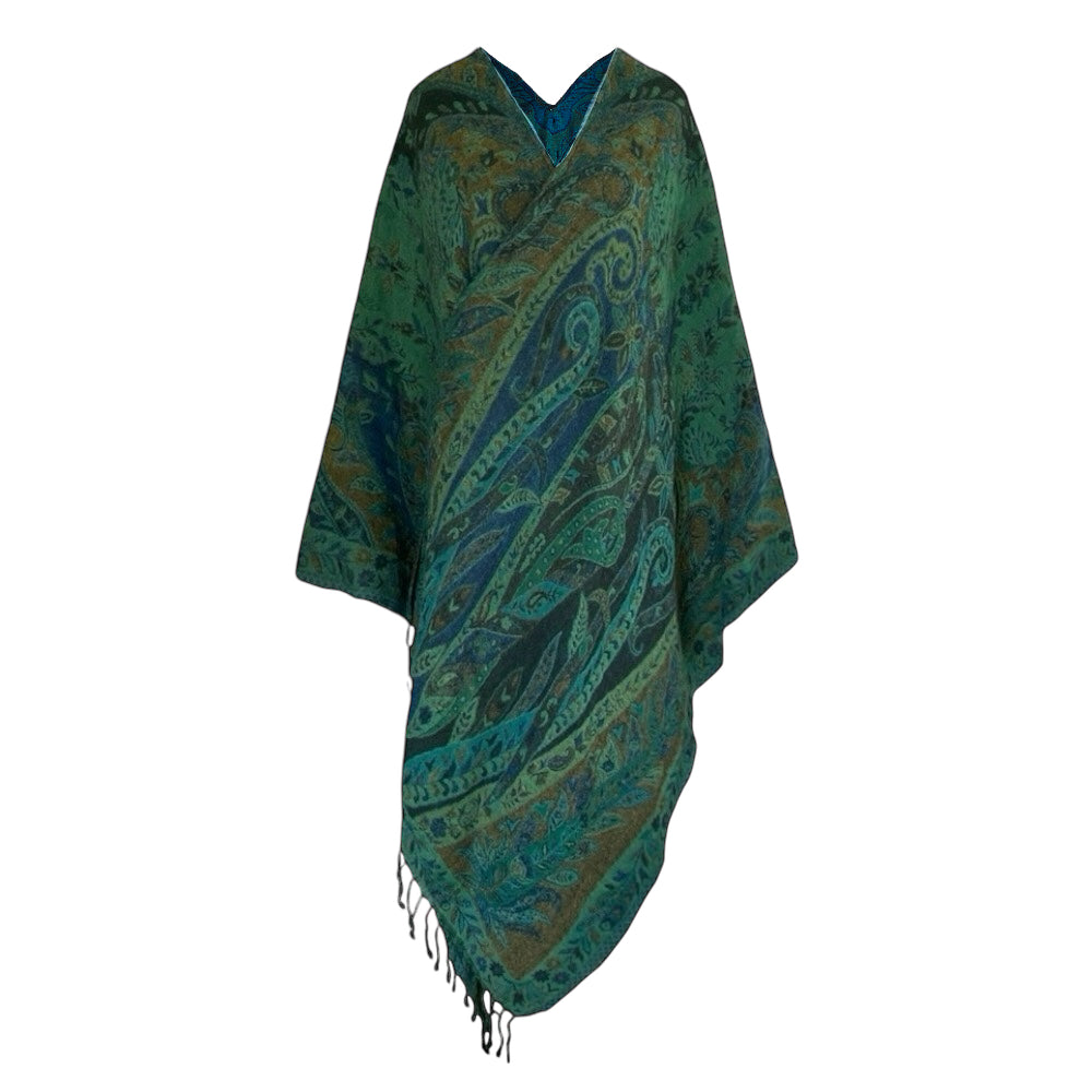 Verde Verdi Paisley Boiled Wool Poncho