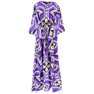 Bukhara Purple Ikat Maxi Kaftan Dress