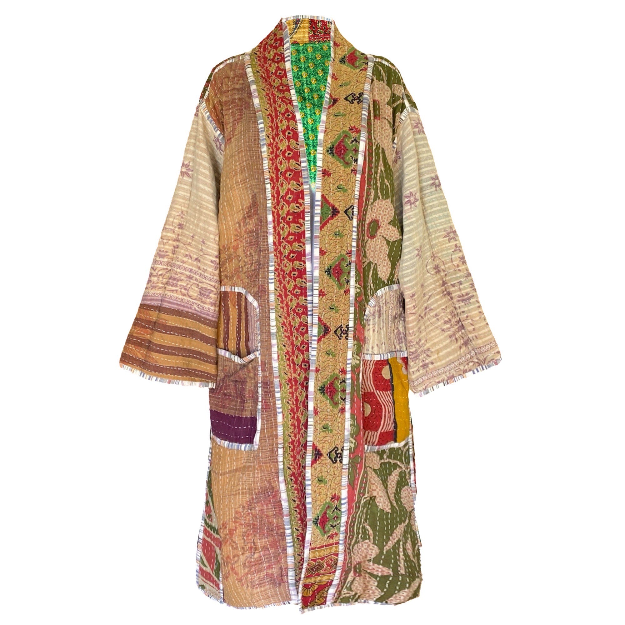 Jandra Cotton Vintage Quilted Kantha Coat ONE OF KIND