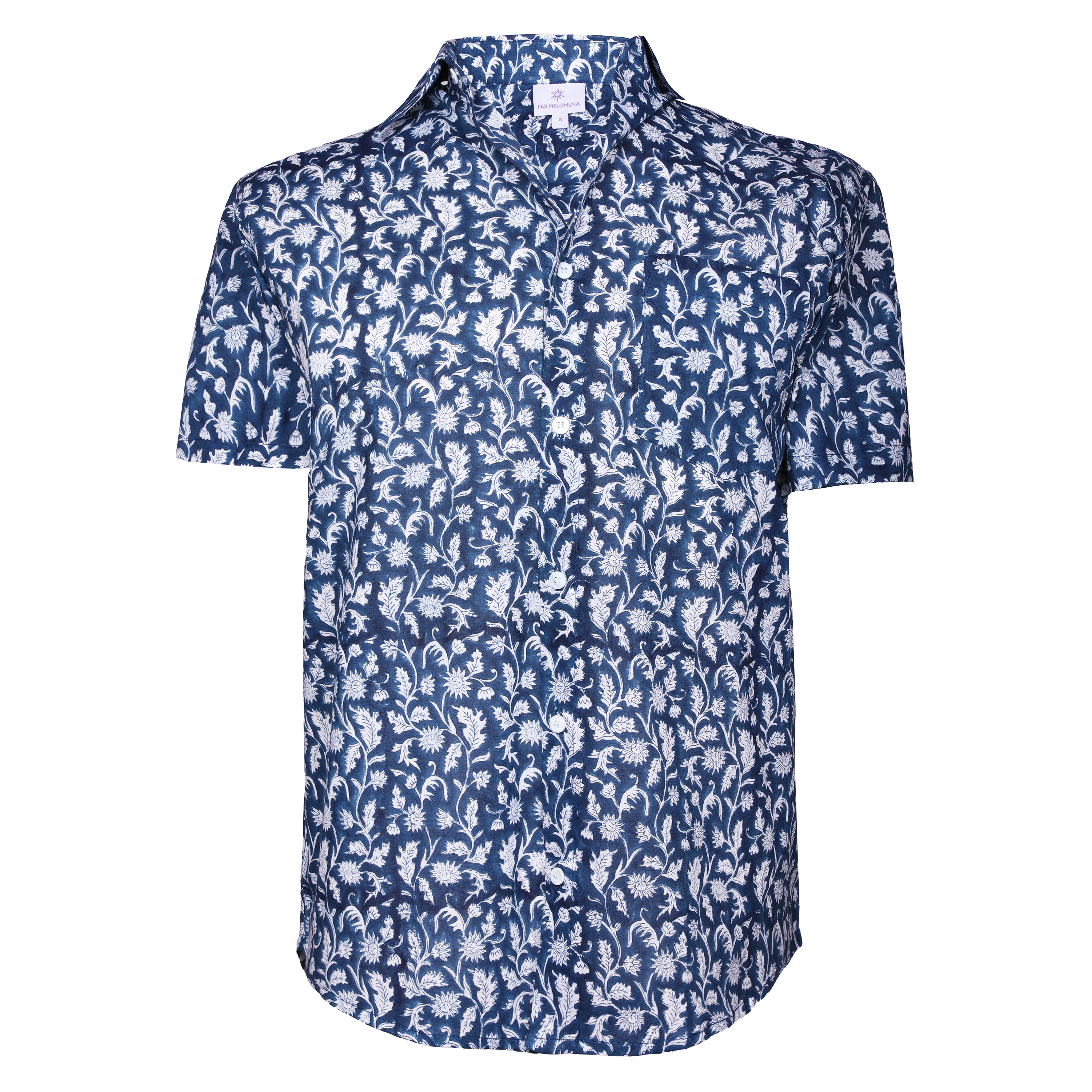 Chandra Blue Floral Men's Short Sleeve Shirt
