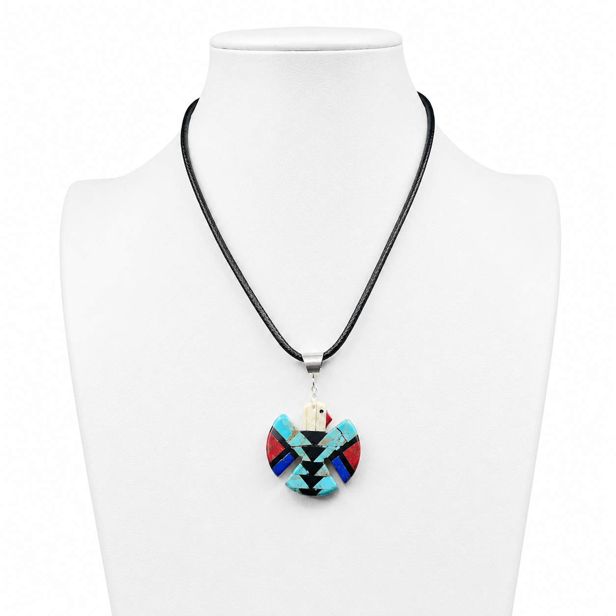 Mosaic Inlay Turquoise Thunderbird Pendant Necklace