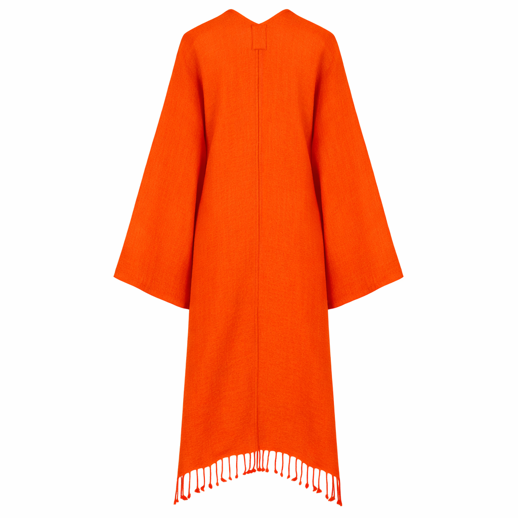 Orange and Tomato Red Boiled Wool Kimono Coat One of a Kind