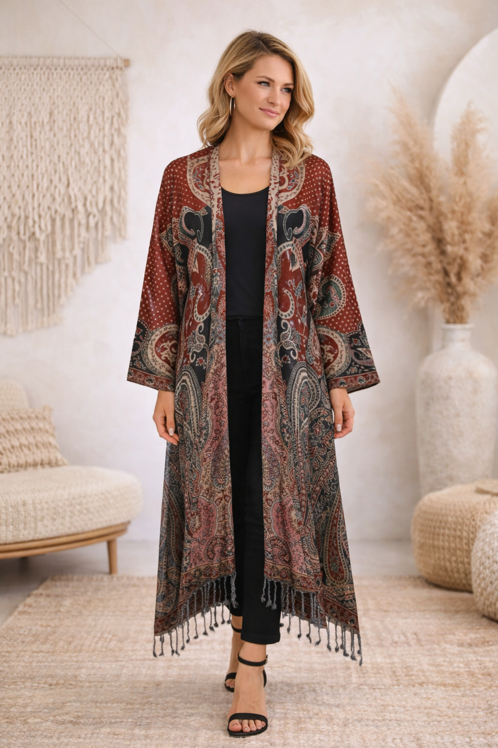 Polka Dot Prancer Paisley Boiled Wool Kimono Coat