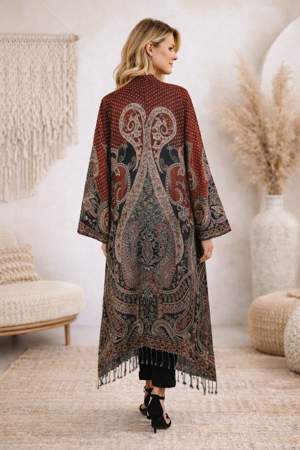 Polka Dot Prancer Paisley Boiled Wool Kimono Coat