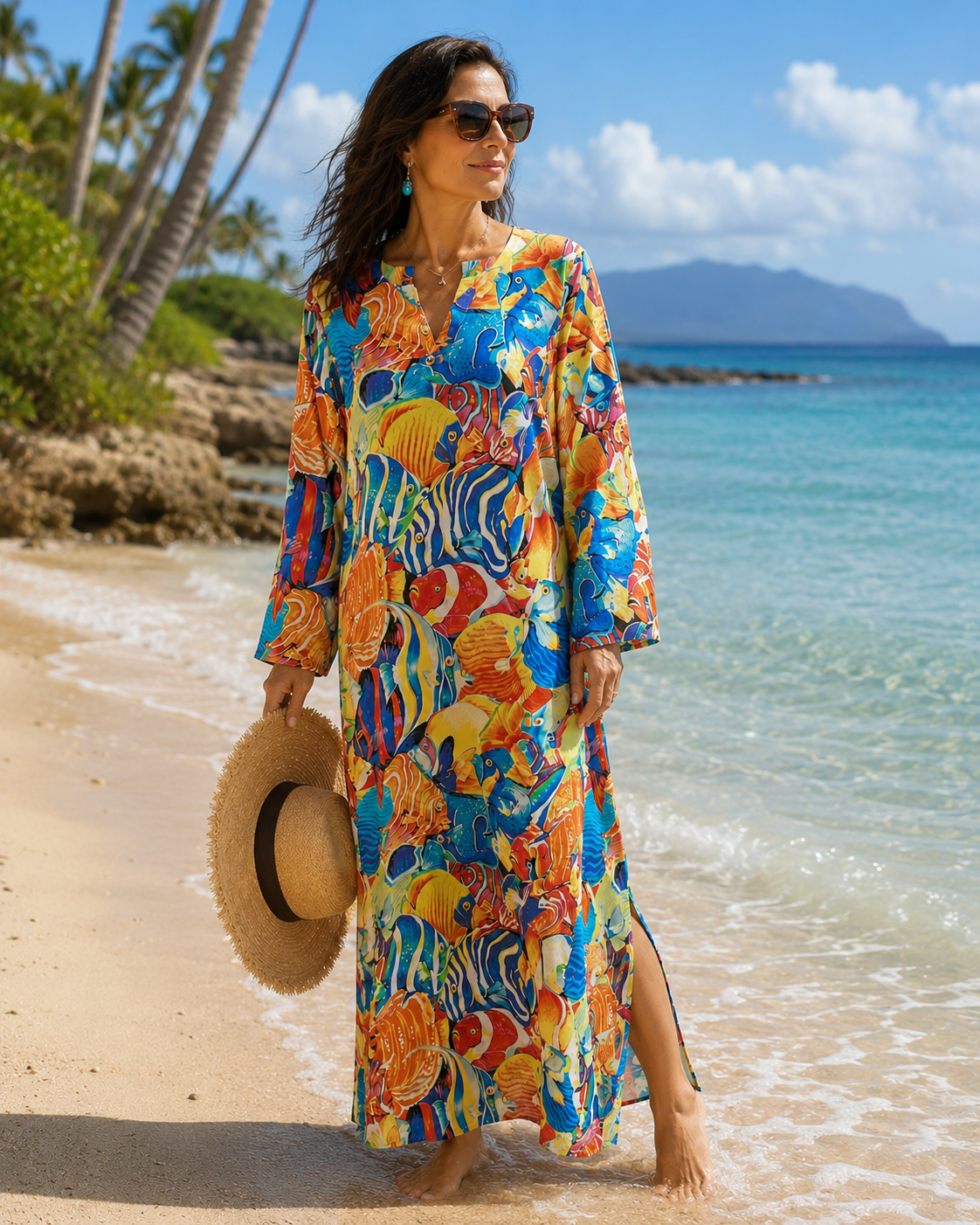 Mare Bello Italian Silk Long Tunic Dress