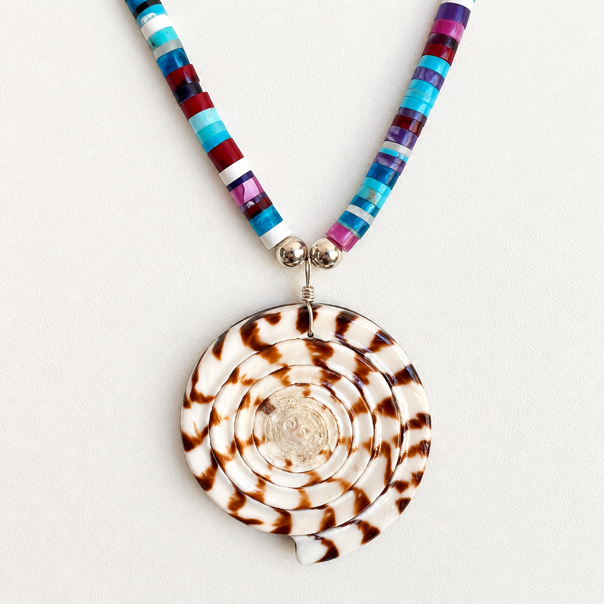 Mosaic Inlay Turquoise Multi Stone Pendant Necklace Santo Domingo