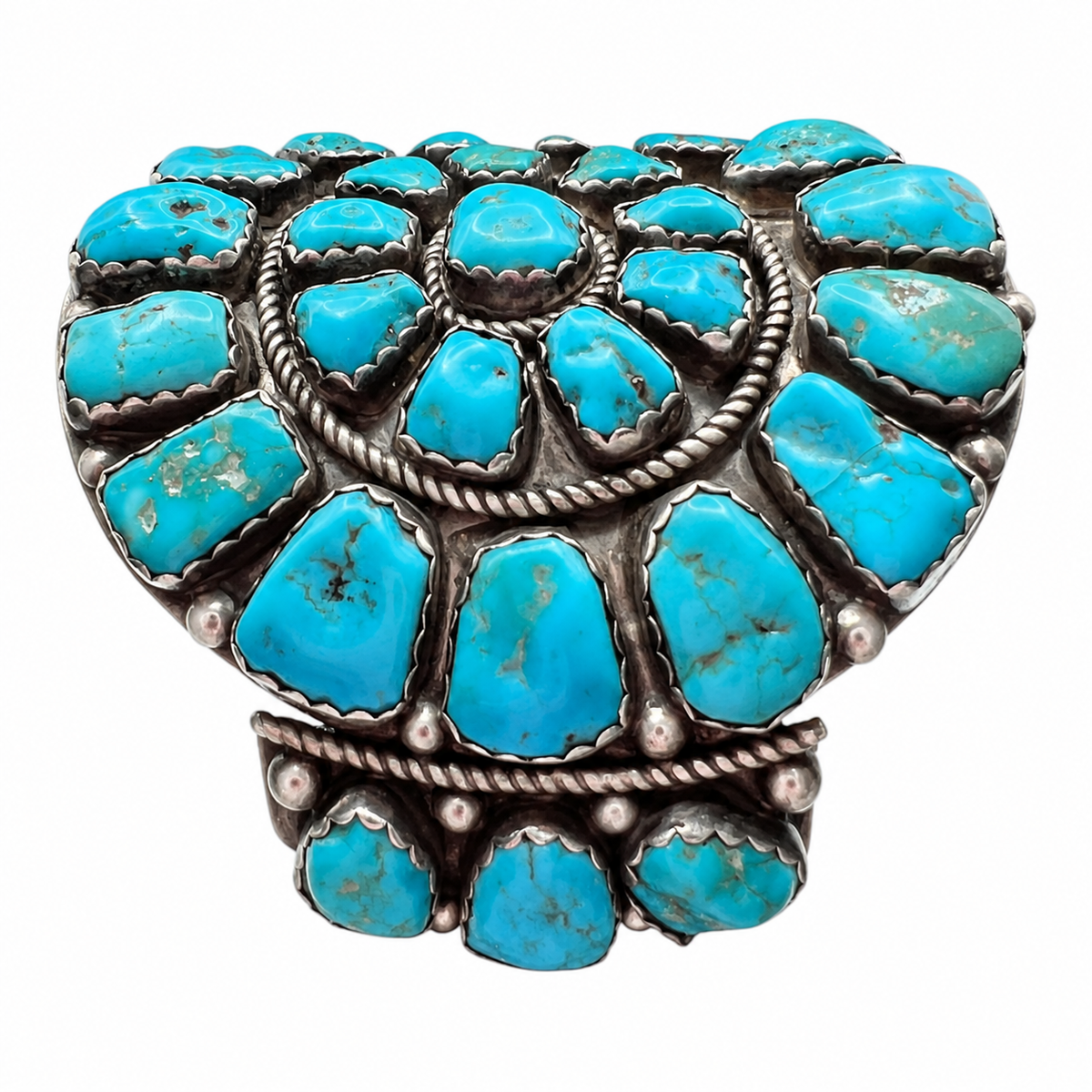 Vintage Sleeping Beauty Turquoise Navajo Cluster Bracelet Cuff