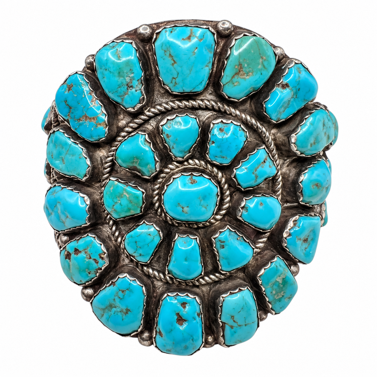 Vintage Sleeping Beauty Turquoise Navajo Cluster Bracelet Cuff