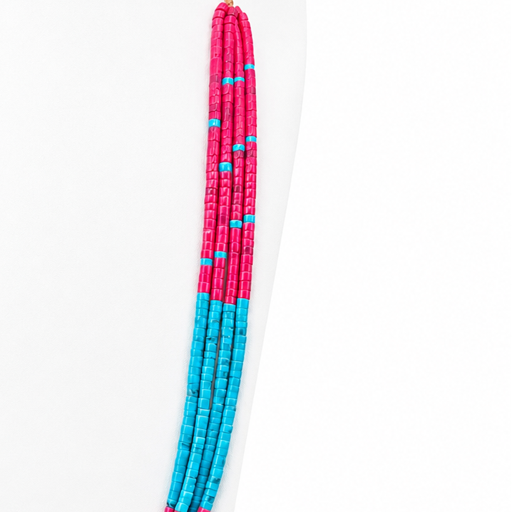 Pink Mussel Shell and Turquoise Santo Domingo Necklace