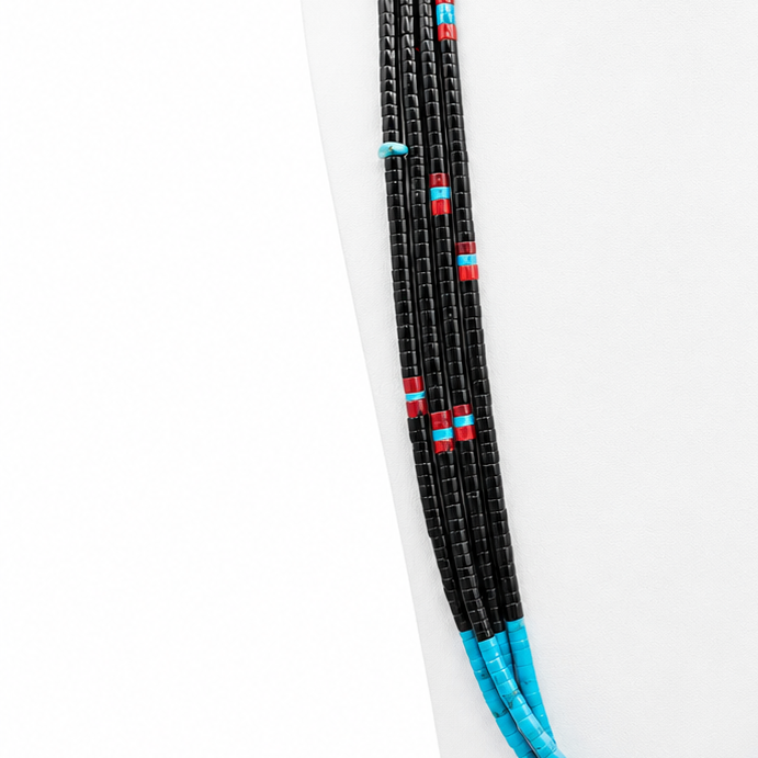Black Jet, Apple Coral and Turquoise  Necklace Santo Domingo