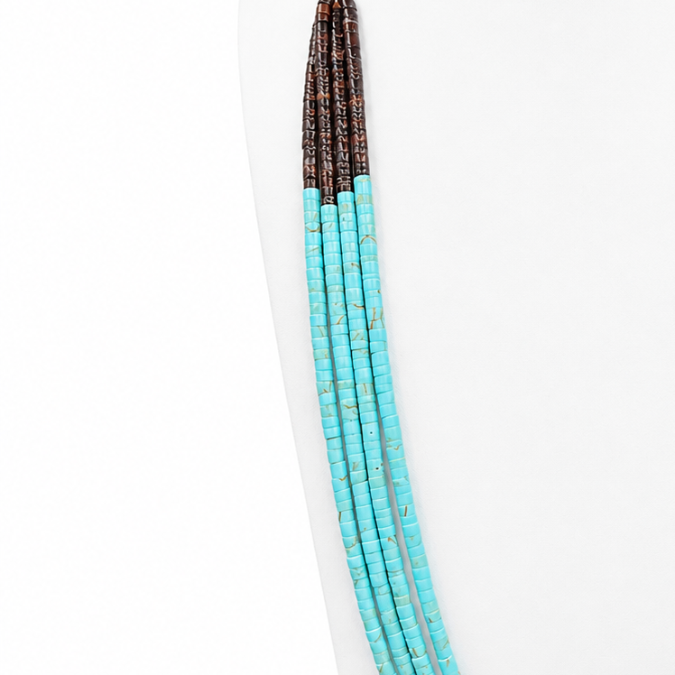 Turquoise and Heishi Shell Four Strand Santo Domingo Necklace