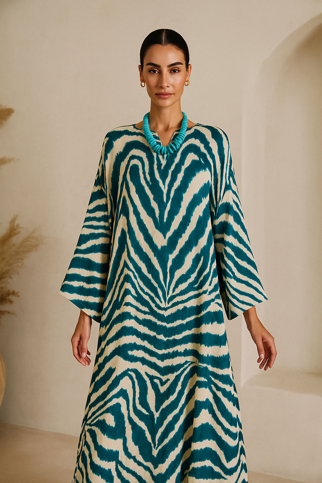 Zebra Petrolio Italian Silk Long Tunic