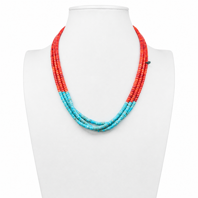 Coral, Turquoise, and Heishi Santo Domingo Necklace