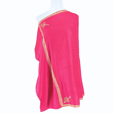 Camelia Pink Hand Embroidered Pashmina Shawl One of a Kind
