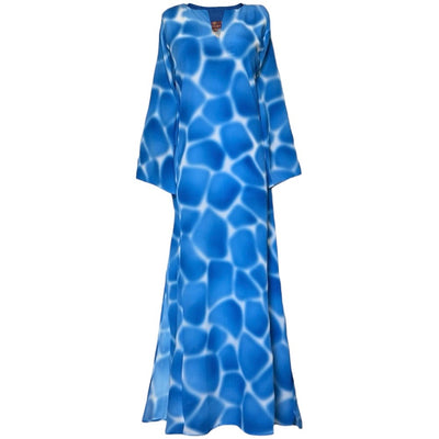 Zirafa Giraffa Pool Blue Italian Silk Long Tunic