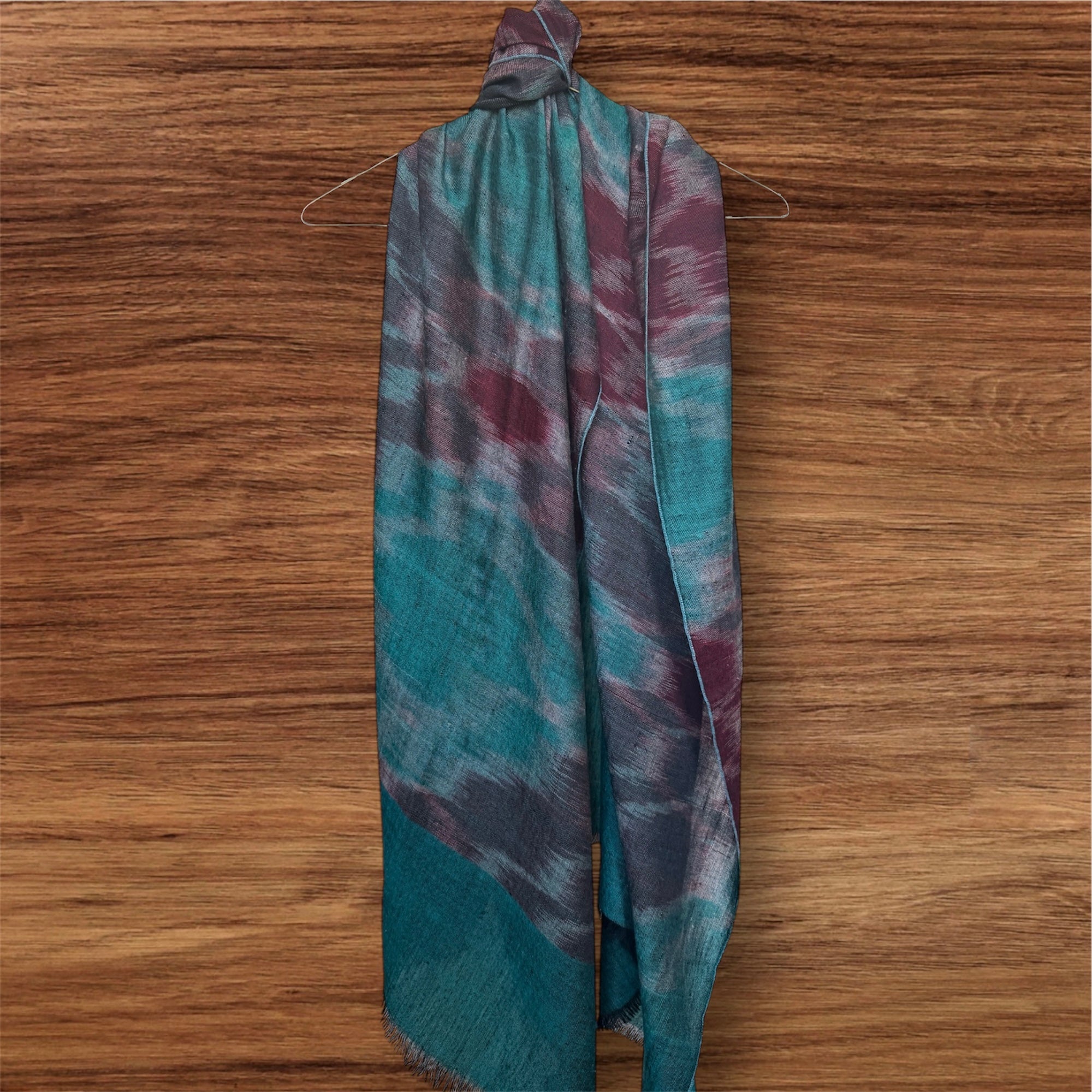 Bitra Bottle Blue Ikat Pashmina Shawl One of a Kind