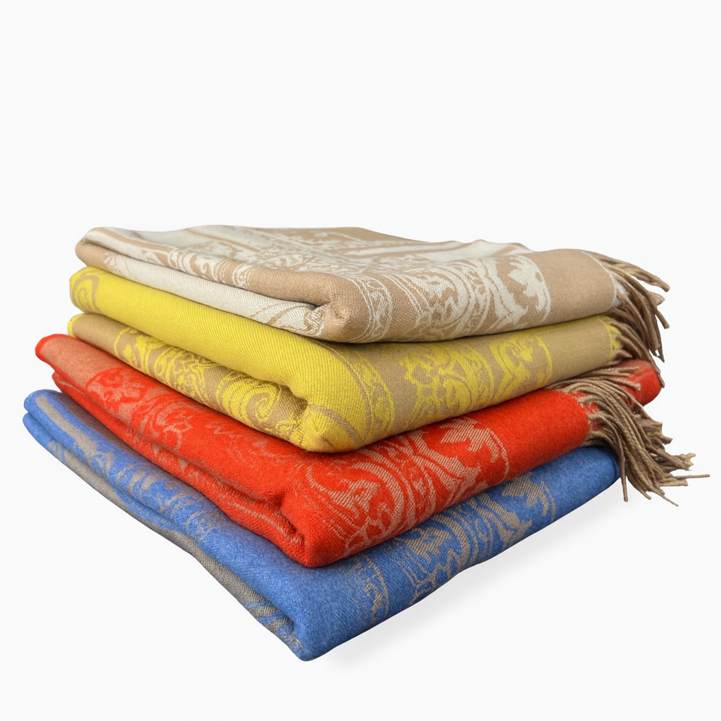 Italian Paisley Cashmere Wool Orange Throw Blanket