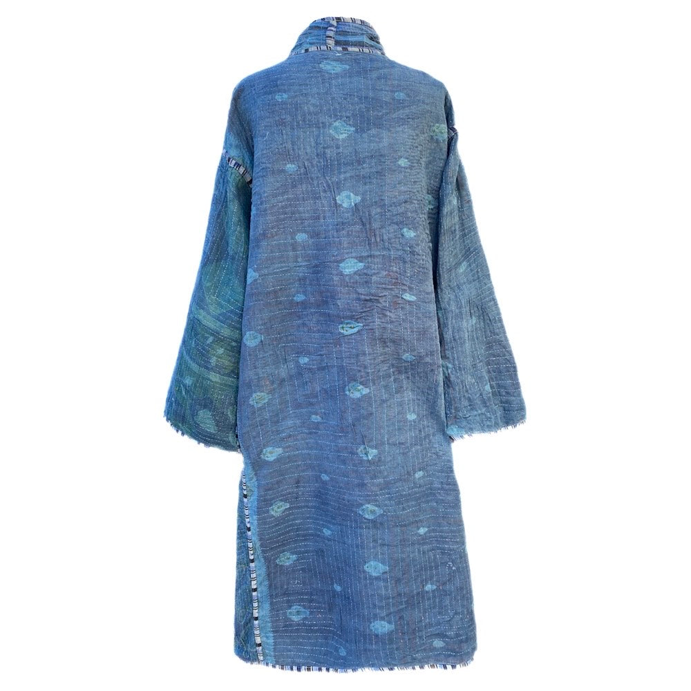 Aesha Indigo Cotton Vintage Quilted Kantha Coat ONE OF KIND