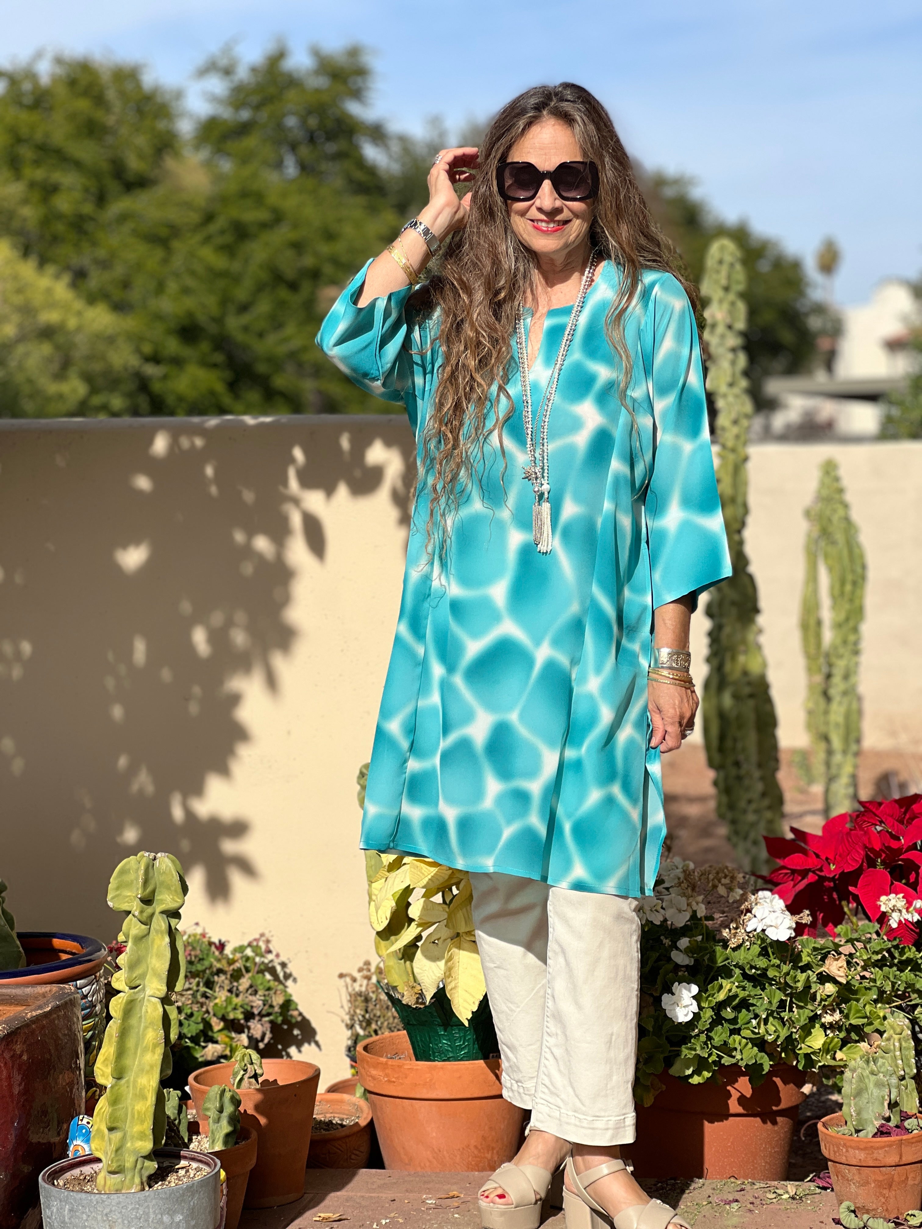 Zirafa Giraffa Seafoam Italian Silk Midi Tunic