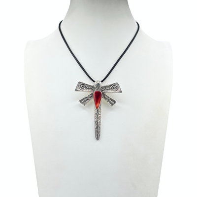 Navajo Sterling Silver and Red Spiny Oyster Dragonfly Necklace