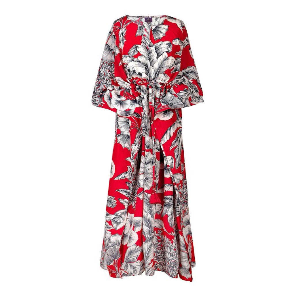 Giardino Rosso Italian Silk Maxi Kaftan Dress