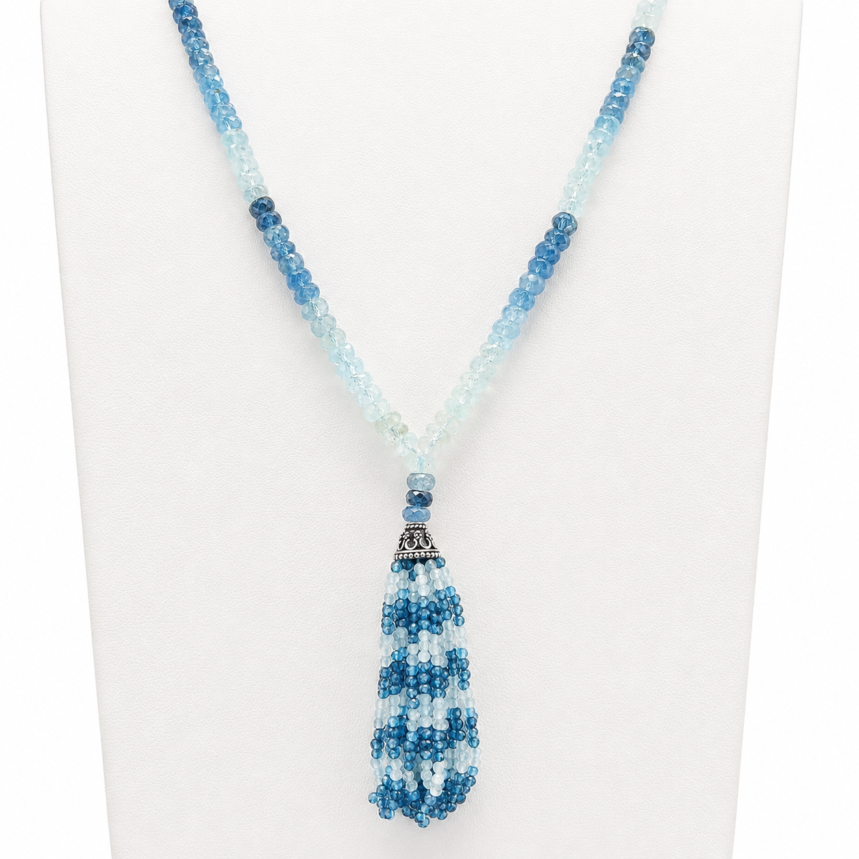 Exquisite Aquamarine Faceted Tassel Mala Necklace