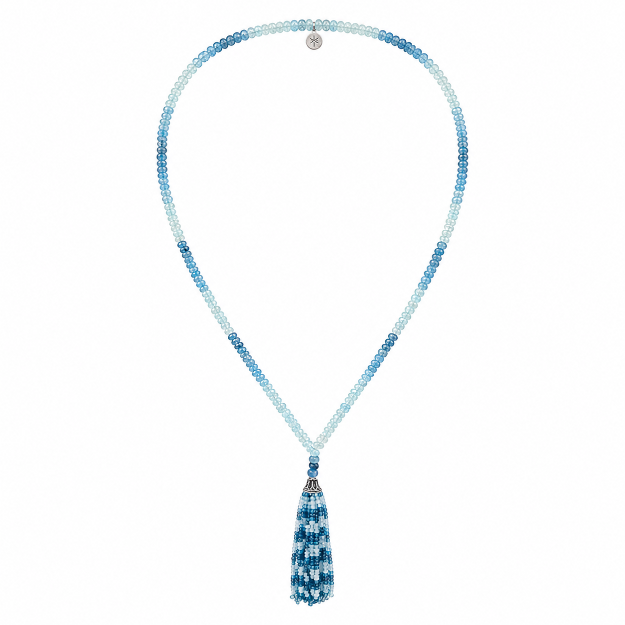 Exquisite Aquamarine Faceted Tassel Mala Necklace