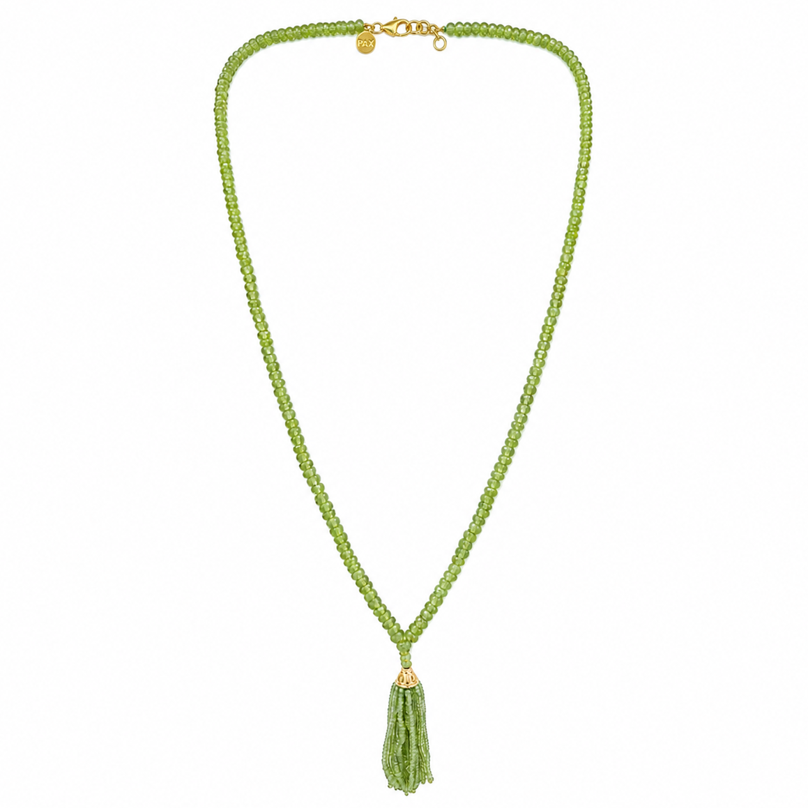 Faceted Peridot Tassel Mala Necklace With 18KT Gold Details