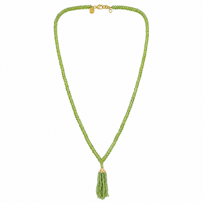 Faceted Peridot Tassel Mala Necklace With 18KT Gold Details