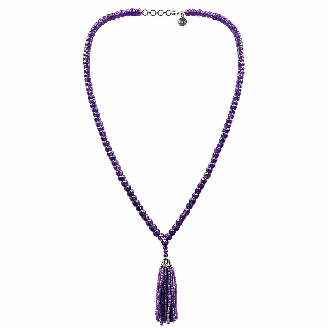 Faceted Amethyst Tassel Mala Necklace