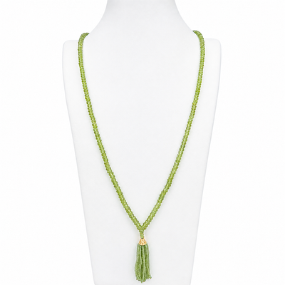 Faceted Peridot Tassel Mala Necklace With 18KT Gold Details