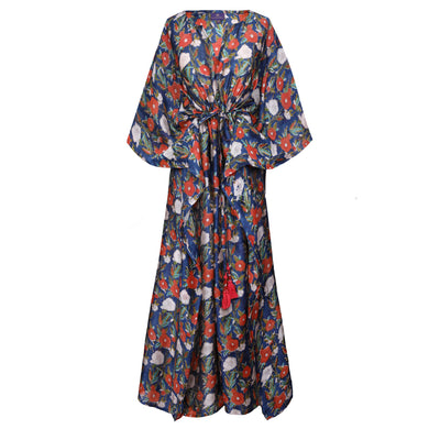 Fuji Floral Chanderi Silk Maxi Kaftan Dress