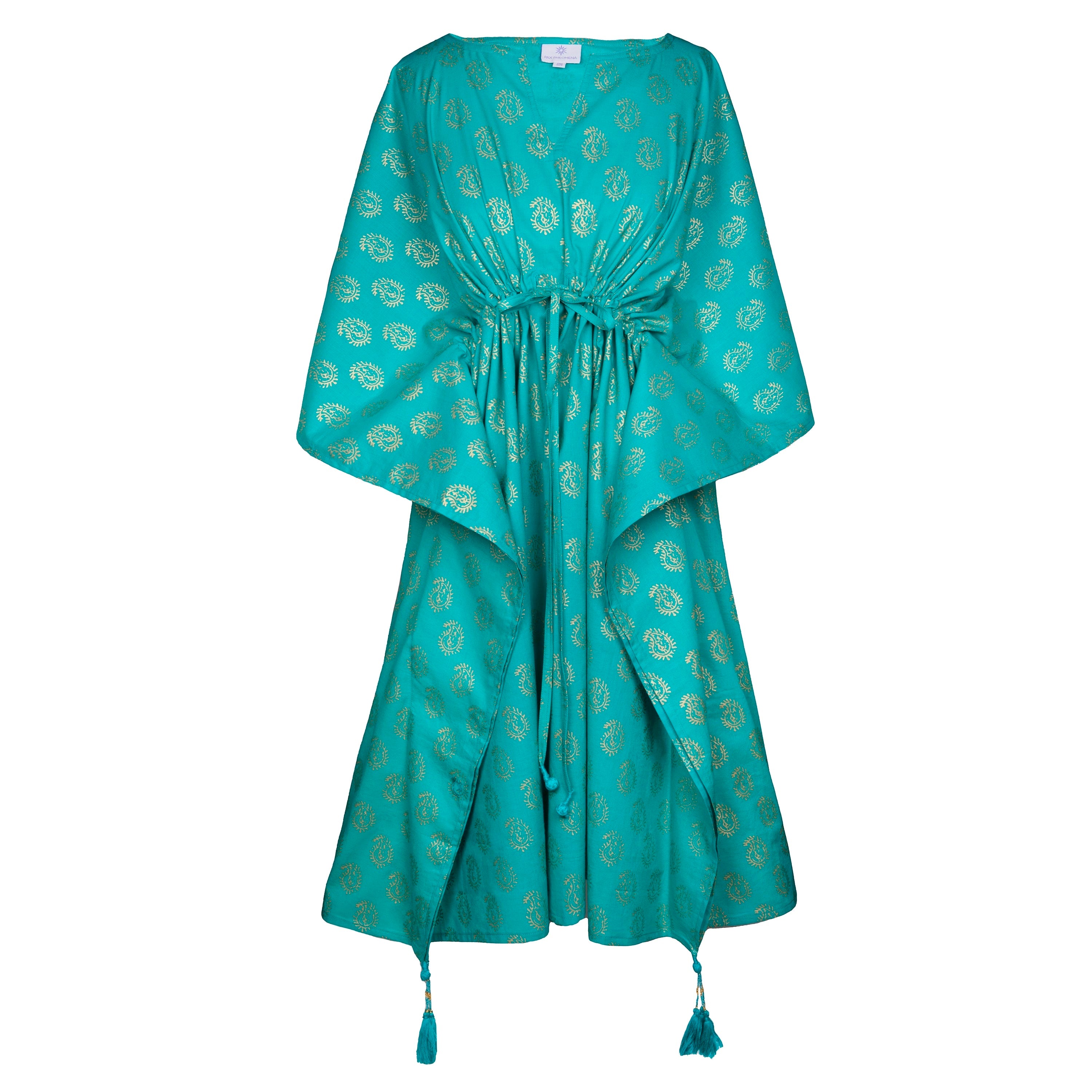 Meera Turquoise Paisley Midi Kaftan Dress