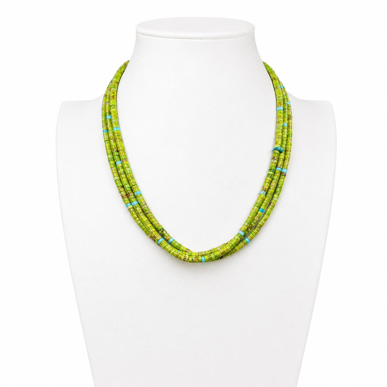 Gaspeite, Heishi and Touch of Turquoise Necklace Santo Domingo